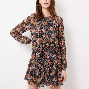 LOFT Floral Tie Neck Swing Dress